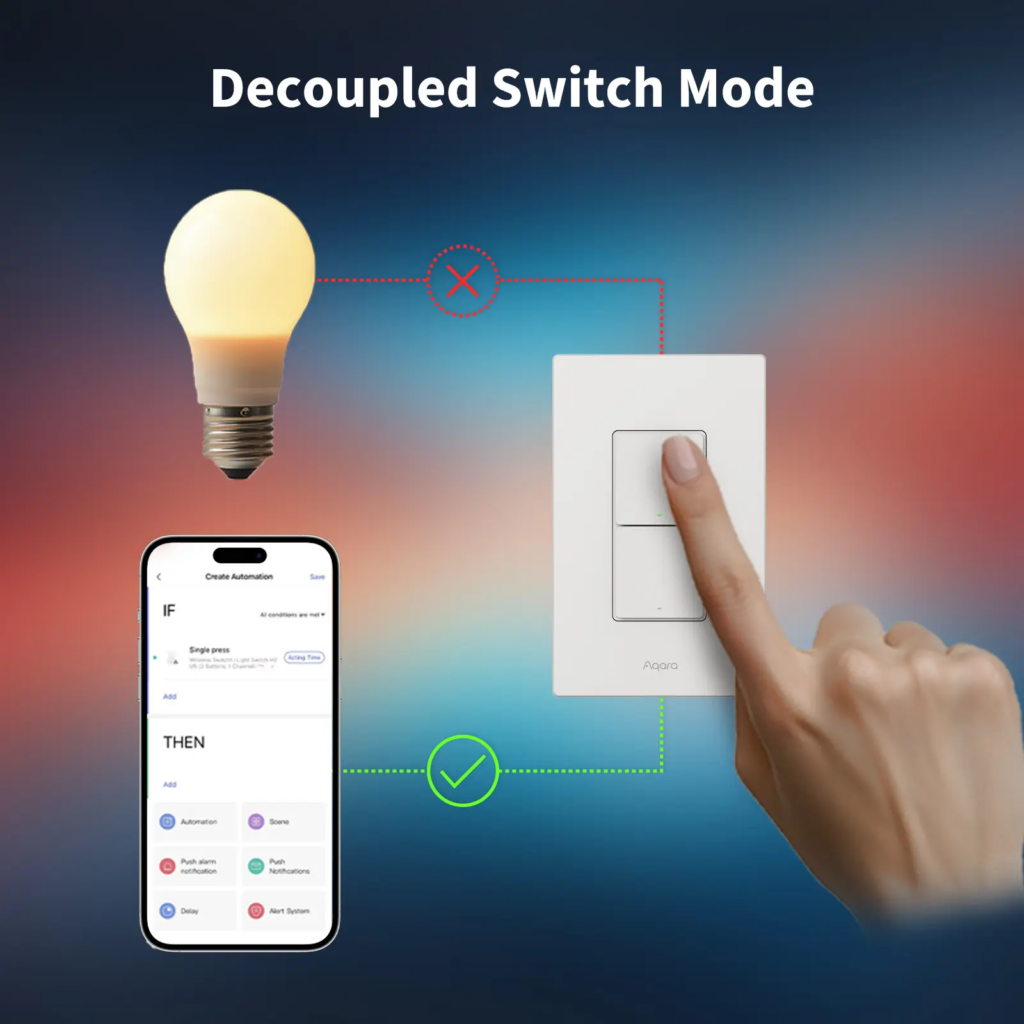Aqara Light Switch H2 có thể điều khiển bằng công tắc, điện thoại hoặc giọng nói